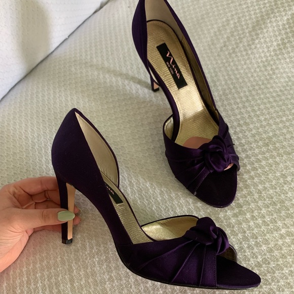 Purple Satin Open Toe Heels - Picture 2 of 12
